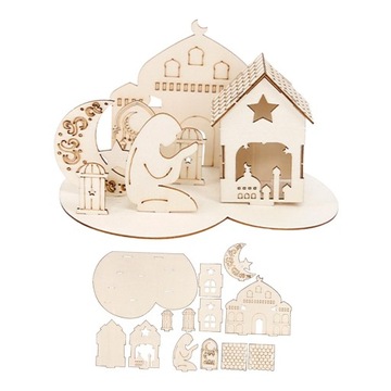 Ид Мубарак Деревянное украшение Соберите 3D-головоломку с замком в креативном стиле C