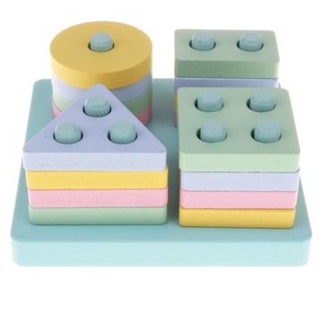 c/ Wooden Geometric Shape Sorter Blocks Montessori