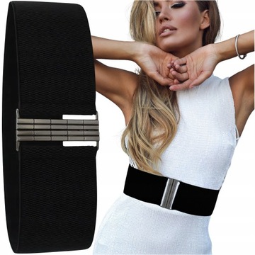 Pasek damski elastyczny guma na talię prosty czarny szeroki do sukienki