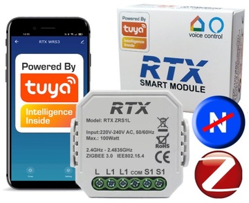 RTX Moduł Przekaźnik Dopuszkowy 1ob ZigBee TUYA Działa bez N