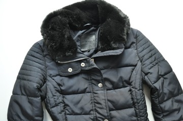 NEW LOOK Pikowana kurtka w czerni + futerko BOSKA XS
