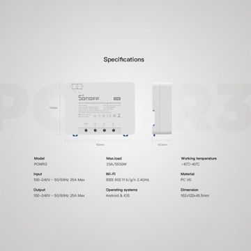 SONOFF WI-FI SMART SWITCH ENERGY MONITOR STEROWNIK POWR3