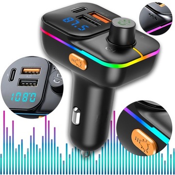 FM-ПЕРЕДАТЧИК БЫСТРОЕ ЗАРЯДНОЕ УСТРОЙСТВО BLUETOOTH АУДИО MP3 BT 3X USB RGB QC 3.0