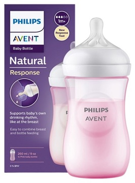 AVENT BUTELKA NATURAL 3 RESPONSE 260ML RÓŻOWA IMITUJE PIERŚ MAMY SCY903/11