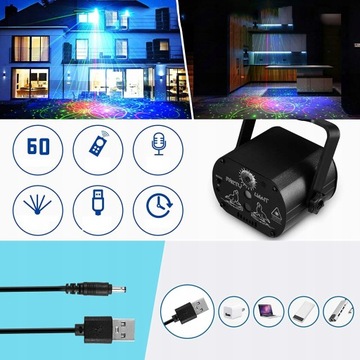 МИНИ ЛАЗЕРНЫЙ ПРОЕКТОР ДИСКОТЕЧЕСКАЯ ВЕЧЕРИНКА RGB СВЕТОДИОДНЫЕ ФАРЫ ГОЛОСОВОЕ УПРАВЛЕНИЕ + ПУЛЬТ ДИСТАНЦИОННОГО УПРАВЛЕНИЯ