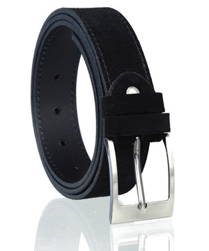 SKÓRZANY PASEK BLAKARDO 3,5 CM ZAMSZOWY CZARNY 110