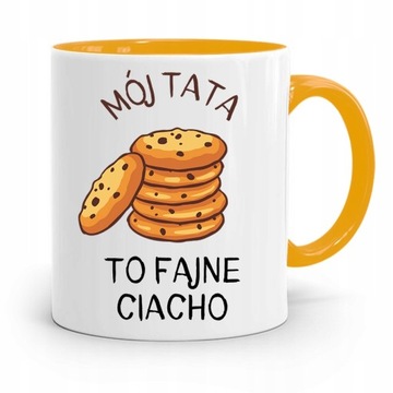 KUBEK ŻÓŁTY DZIEŃ OJCA DLA TATY FAJNE CIACHO z Nadrukiem ze Zdjęciem