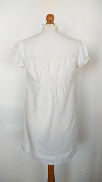 Biała krótka lniana sukienka 36, naturalna sukienka, letnia biała sukienka