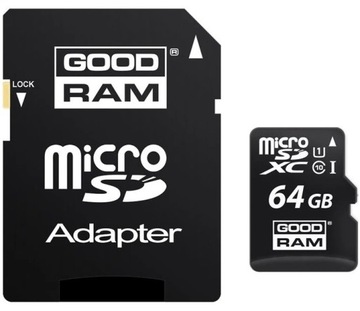 Карта памяти microSD CL10 UHS I емкостью 64 ГБ + адаптер