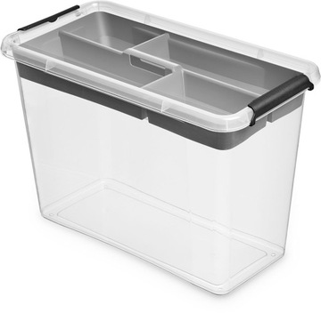 ORGANIZER POJEMNIK PLASTIKOWY 13L POKRYWA PRZEGRÓDKI I KLIPSY 40X20X26CM