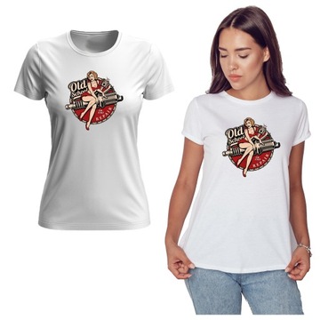 T-SHIRT BIAŁY DAMSKI Z NADRUKIEM KOSZULKA DAMSKA OLD SCHOOL NADRUKI roz.M