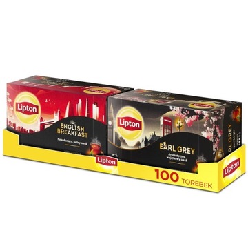 Zestaw Lipton herbata czarna ENGLISH BREAKFAST, EARL GREY 2x50 torebek