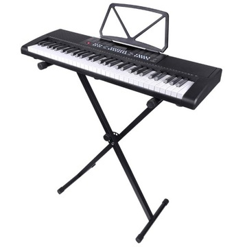 DUŻY KEYBOARD ORGANY PIANINO DO NAUKI 61KL PODŚWIETLANE KLAWISZE LED+STATYW
