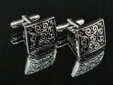 Spinki do mankietów wzór srebrne kwadraty