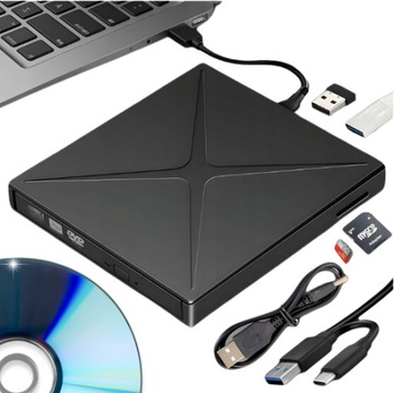 Napęd CD-R/DVD-ROM/RW zewnętrzny USB-C 3.0 nagrywarka ODTWARZACZ czytnik SD