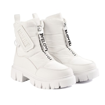 ŚNIEGOWCE DAMSKIE BIAŁE BUTY ZIMOWE NA SUWAK