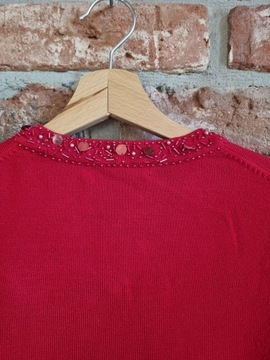Czerwony sweterek * zdobiony dekolt * MARKS&SPENCER