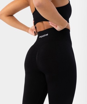 LEGGINSY SPORTOWE CZARNE WYSOKI STAN MODELUJĄCE BIEGANIE - L