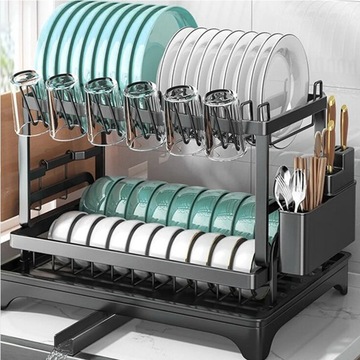 ДРЕНАЖ ДЛЯ СУШКИ ПОСУДЫ С ДВУХУРОВНЕВЫМ СЛИВОМ ДЛЯ ТАРЕЛОК И СТОЛОВЫХ ПРИБОРОВ