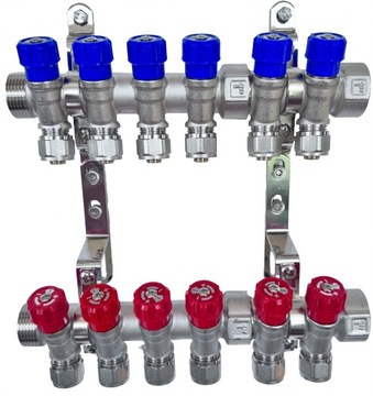 X-HOME ROZDZIELACZ PEX 1” x 16 mm 6 OBWODY WODY ZIMNEJ 6 OBWODY CIEPŁEJ