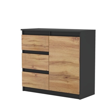 Komoda AGA 80CM ANTRACYT/DĄB WOTAN Pojemna Szafka 3 Szuflady MIX KOLORÓW