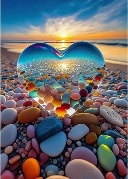 MALOWANIE PO NUMERACH SERCE PLAŻA KAMYCZKI OBRAZ Z RAMĄ