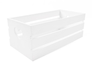 BIAŁA DREWNIANA SKRZYNKA Z SERCAMI 32x16x12h cm