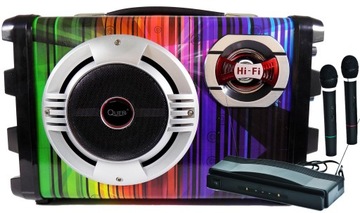 ZESTAW KARAOKE GŁOŚNIK PRZENOŚNY USB SD MP3 BLUETOOTH + 2 MIK BEZPRZEWODOWE