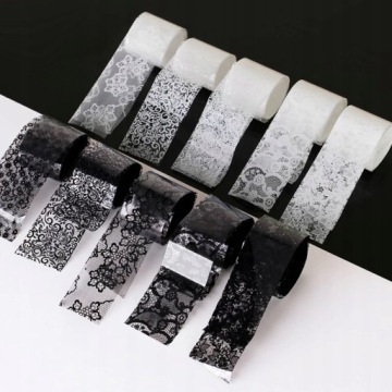 Трансферная фольга для украшения ногтей черного цвета с цветами №1