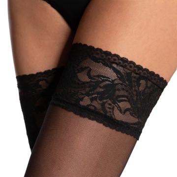 Черные 40DEN простые чулки SINGLE супер кружево M
