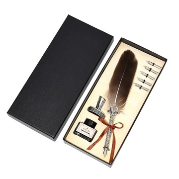 1 Set Vintage Calligraphy Feather Dip Pen 5 Nib Writing Ink Quill