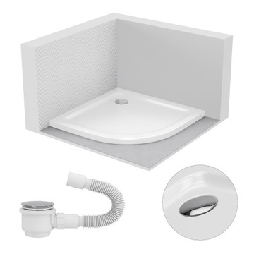 BRODZIK PRYSZNICOWY PÓŁOKRĄGŁY 90x90 SLIM NISKI 5 CM BIAŁY WHITE SYFON