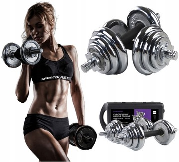 Hantle żeliwne regulowane w walizce 2x10 kg CHROMOWANE zestaw 20kg gryfy