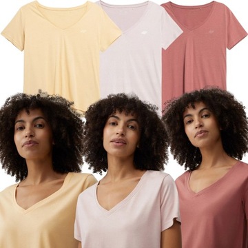 ZESTAW KOSZULKA DAMSKA 4F 3PAK BAWEŁNIANA T-SHIRT SPORTOWY W SEREK r L
