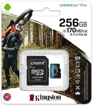 КАРТА ПАМЯТИ microSD 256 ГБ, 170 МБ/с С SD-АДАПТЕРОМ Kingston Canvas Go! Плюс