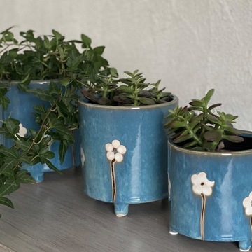 СИНИЙ ЦВЕТОЧНЫЙ ГОРШОК НЕСУЩИЙ ВЕСНУ, 13х14