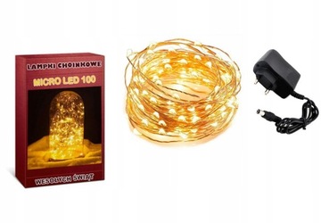 LAMPKI DRUCIKI 100 LED MIKRO NA PRĄD STAŁE ŚWIATŁO