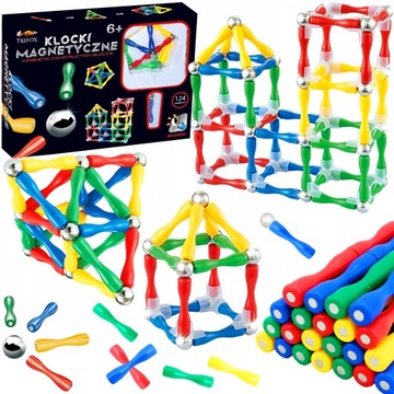 KLOCKI MAGNETYCZNE KONSTRUKCYJNE 3D DUŻE EDUKACYJNE KULKI UKŁADANKA 124 EL
