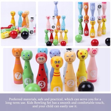 Kręgle dla zwierząt plastikowe drewniane puzzle