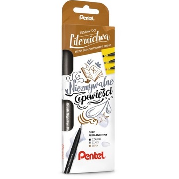 Pentel zestaw 3 pisaków do kaligrafii z pigmentowym tuszem permanetnym