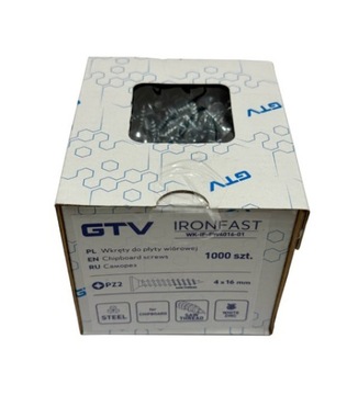 Wkręty IRONFAST 4x16 1000szt + bit PZ2 GTV