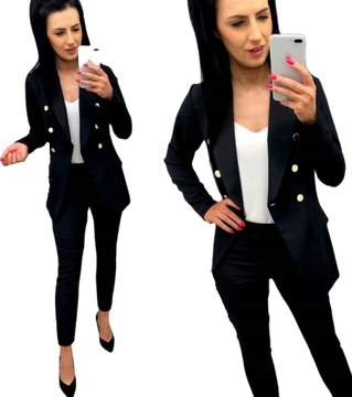 Damski Garnitur Garnitury Damskie Elegancki Marynarka Spodnie Czarny XL