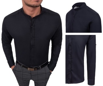 KOSZULA MĘSKA CZARNA STÓJKA SLIM STRUKTURA r - XL