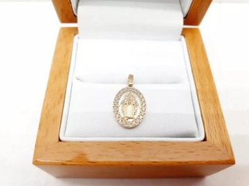 ELEGANCKA ZŁOTA ZAWIESZKA MEDALIK MATKA BOSKA CYRKONIE P585 14CT 1,55G