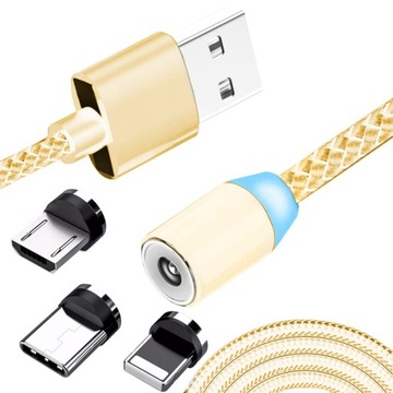 KABEL MAGNETYCZNY 3w1 DO IPHONE LIGHTNING ANDROID MICRO USB TYP-C OPLOT 1m