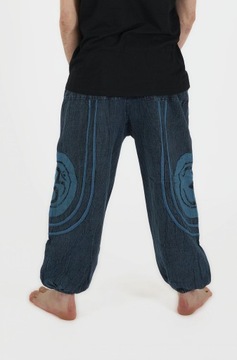 Luźne wygodne spodnie przecierane - niebieskie z haftem OM | z NEPALu