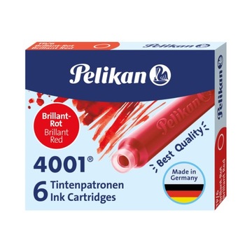 Naboje do Pióra Wiecznego Wkłady Krótkie Czerwone Zestaw 6 sztuk Pelikan