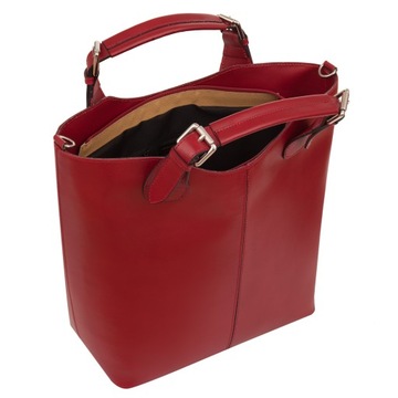 czerwona włoska skórzana torebka shopper bag A4