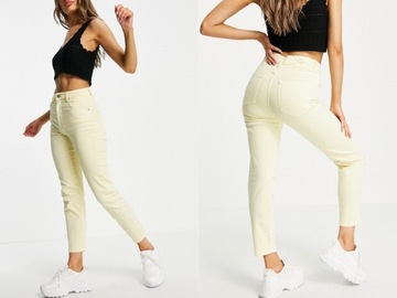 Stradivarius Żółte mom jeans o dopasowanym kroju ze stretchem 34