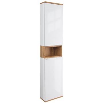 Szafka wisząca słupek Nelle biała połysk / dąb wotan szer 35 cm wys 163 cm